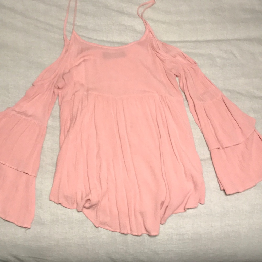 Pink cold shoulder blouse